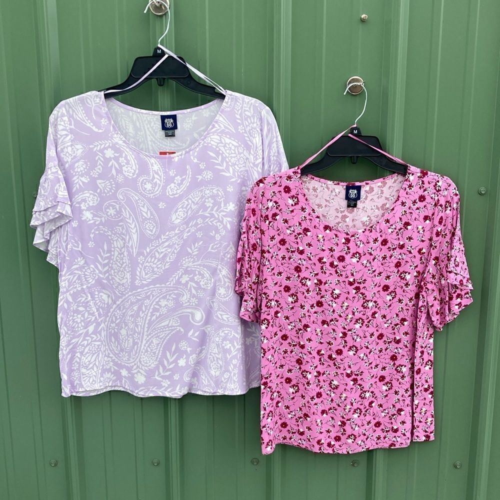 Women's Ruffle Sleeve Lightweight Top Shirt Blouse Floral Paisley 2-Pack Size M